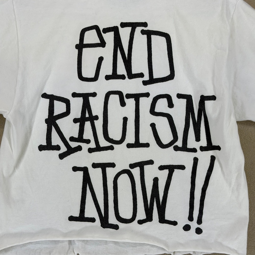 Stussy White "End Racism Now" Cropped T Shirt Graphic Tee Size Medium - Picture 8 of 12